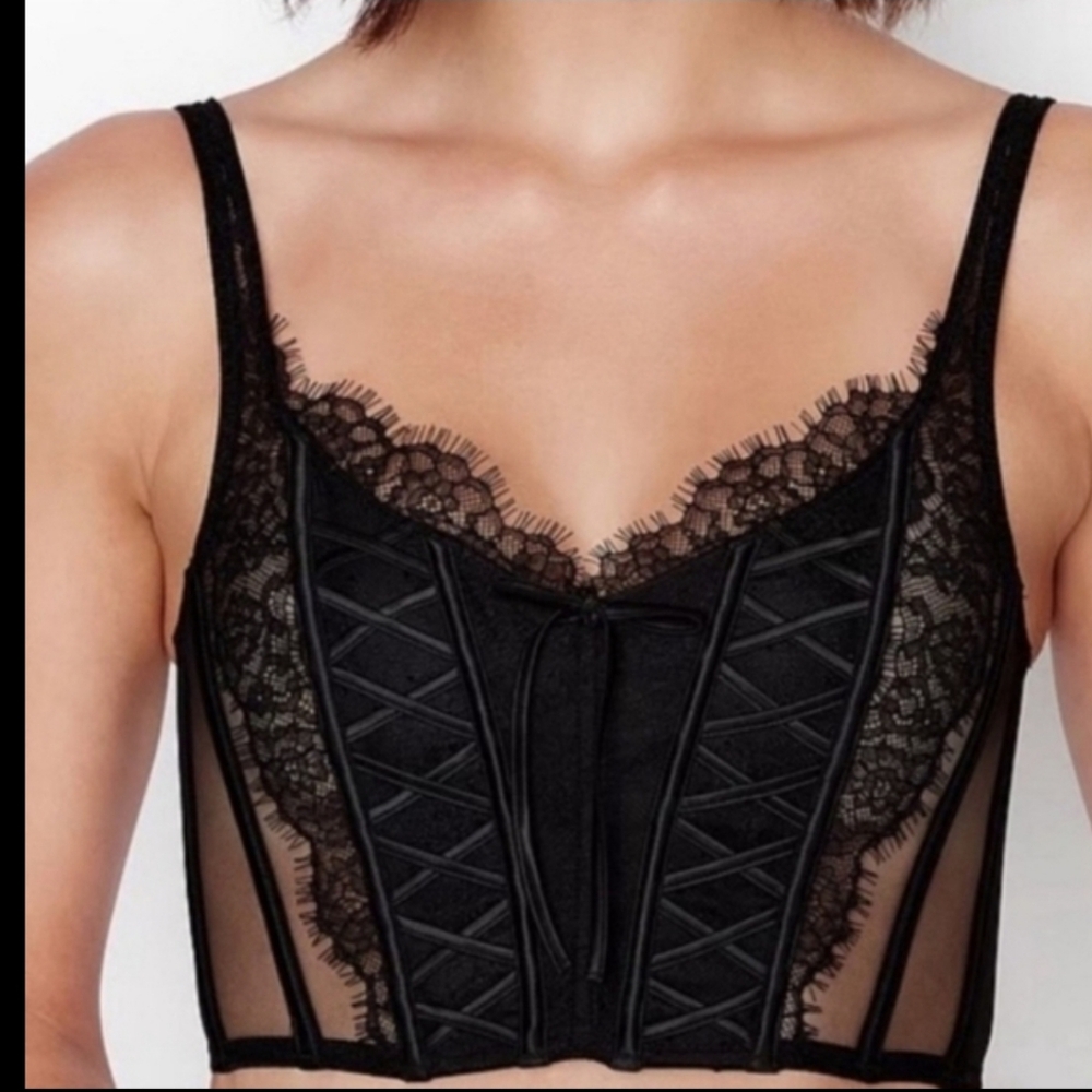 Victoria's Secret Dream Angels Sexy Sheer Black Lace Corset Bustier Lingerie XL